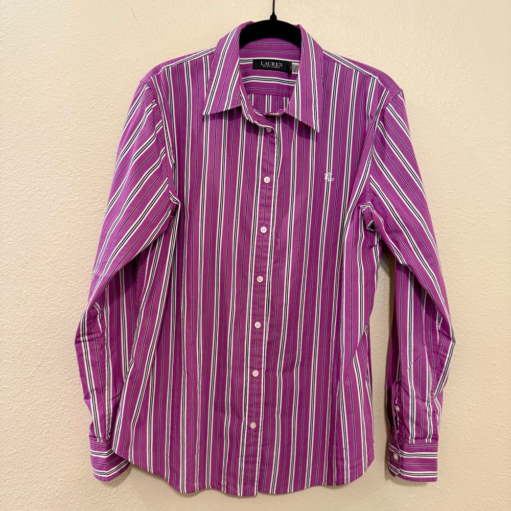 Lauren Ralph Lauren Purple and White Striped Shirt